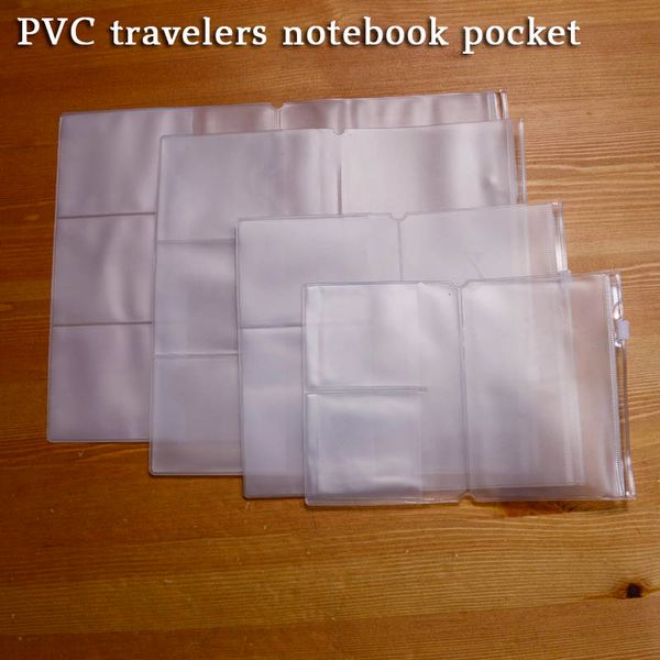 

a5 pvc leather travelers notebook pocket practical transparent storage zipper bag standard diary card and ticket bill refill bag, Purple;pink