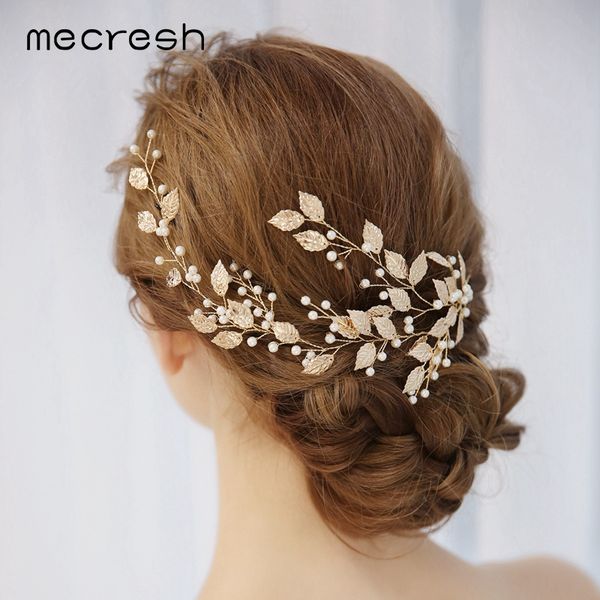 

mecresh simulated pearls bridal headpiece women accessories branch princess hair vine hair combs wedding jewelry for bride fs173, Golden;white