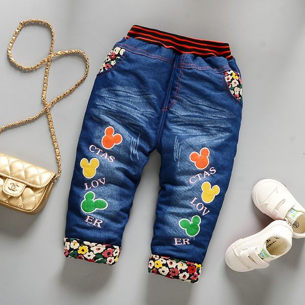 

2018 autumn and winter boys fashion jeans boys cartoon embroidery jeans children's casual variety of thick, Blue