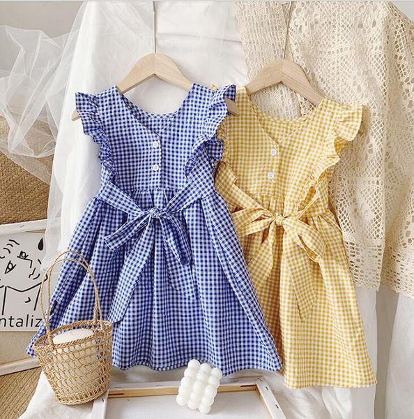 

girl's dresses 2021 summer children baby plaids back bow , girls princess sweet clothes 6 pieces/lot wholesale, Red;yellow