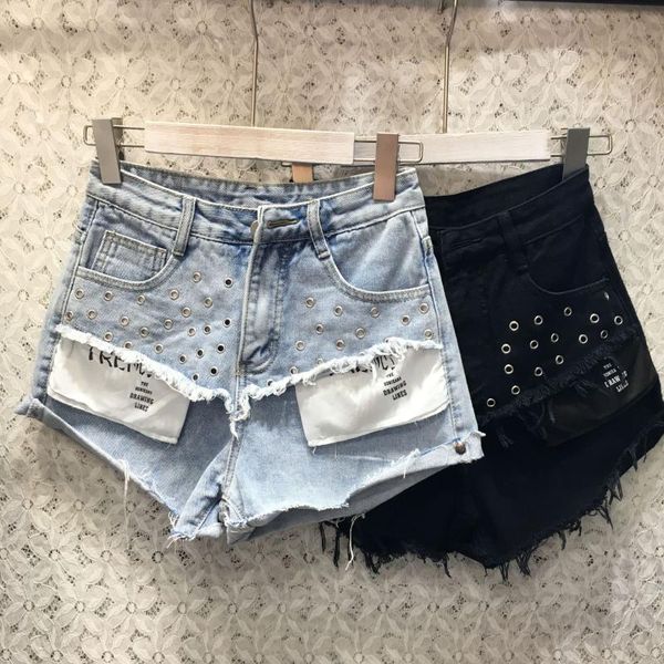 

high-waisted denim shorts female summer 2019 new style korean-style slimming crimping irregular a- line pants wide-leg flash hot, Blue