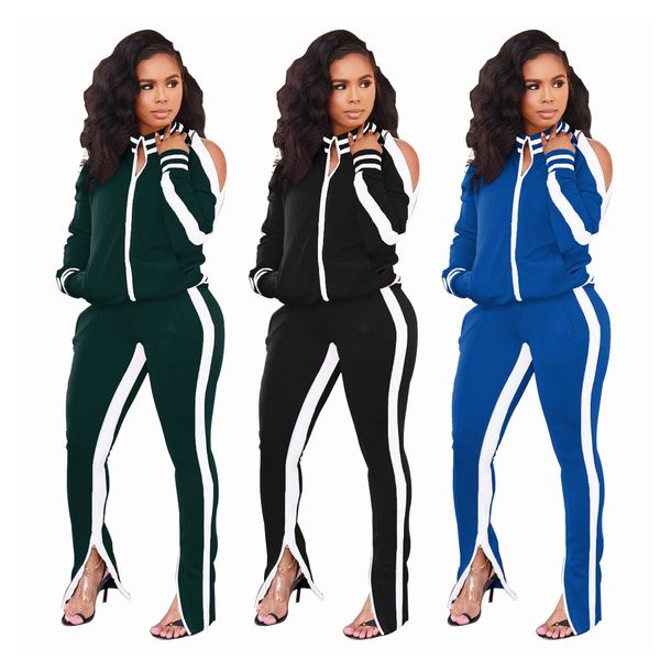 

женщины конструктор tracksutis solid color двухкусочный наборы спорт стиль sexy lady выдалбливают с длинным рукавом одежда установить люкс к, White
