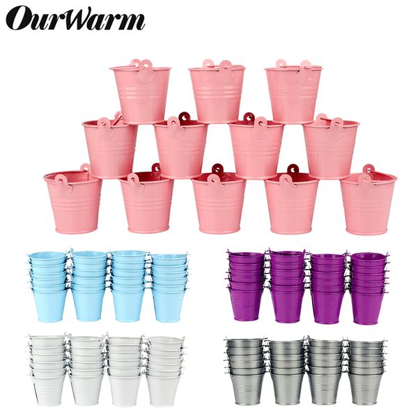 

ourwarm 50pcs metal tin candy gift box party favors garden plant flower bucket pots wedding souvenir baptism party decoration