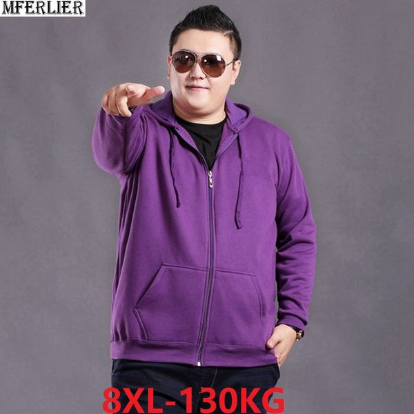 

winter men fleece warm hoodies sweatshirts hooded plus size 7xl 8xl zipper pocket high streetwear sweatshirts red purple coat 56, Black