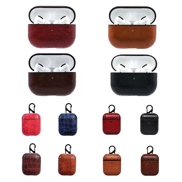

luxury leather case for airpods pro protective cover for airpods 3/2/1 charging box with hook