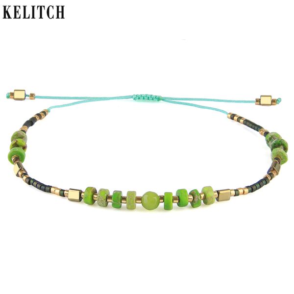 

kelitch miyuki grass green beaded string bracelets handwoven seed beaded wrap bracelets cuff adjustable chic female jewelry, Golden;silver