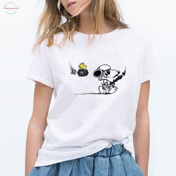

summer dog bird friends stormtrooper tshirt harajuku funny t shirt plus size t shirt women casual short sleeve tee, White