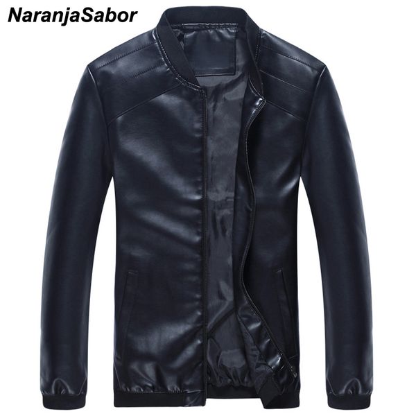 

naranjasabor autumn men's leather jackets men stand collar fashion pu leather coats male motorcycle outerwear slim fit coat 4xl, Black