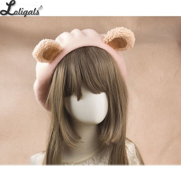 

lovely lolita bear ear berets cute female wool berets for winter, Blue;gray