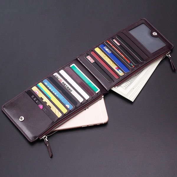 

men wallet large capacity double zipper business card holder bifold money purse male cash coin wallet thin portable cards wallets dh1090
