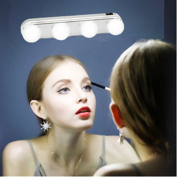 

4 bulb mirror headlights convenient suction cup makeup lamp led mirror light battery powered gift 2019 new selling