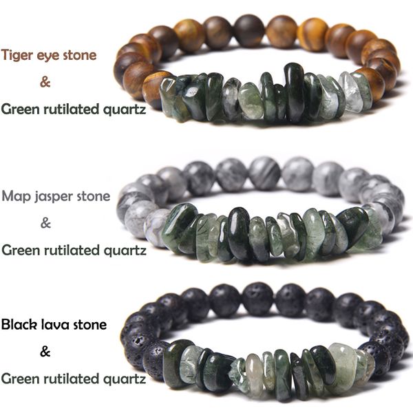 

new arrived men bracelets green rutilated quartz slice chips beads bracelet women health balance natural stone tiger eye bangles, Black
