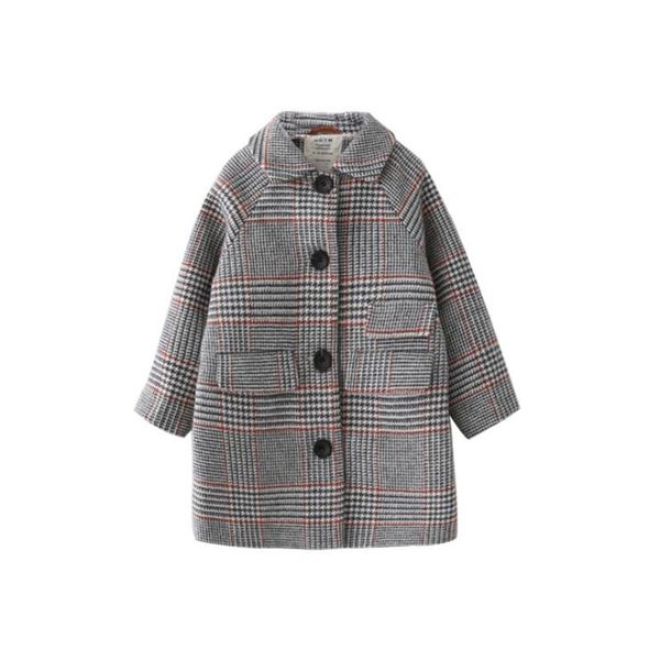 

kids girl overcoat winter new fashion houndstooth wool coat for girls teens autumn jacket warm long outerwear children windproof t200117, White