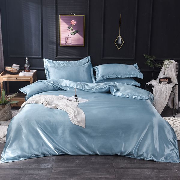 

new cool pure color tencel ice silk water wash silk 4-piece set single double 4-piece set bedding in summer