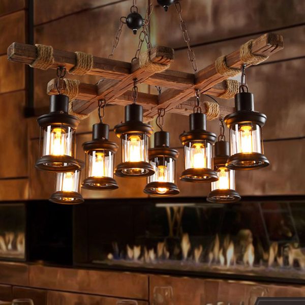 

retro loft wood cask pendant lamp restaurant warehouse dining room wine cellar aisle corridor pub cafe chandelier barrel light