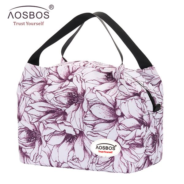 

aosbos fashion portable insulated canvas lunch bag waterproof picnic thermal lunch box bags cooler tote bag for women kids girls, Blue;pink