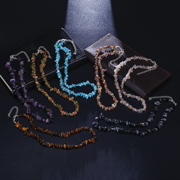 

7 colour trendy natural gravel shell stone broken stone shell necklace bohemian style beach summer jewelry gifts, Silver