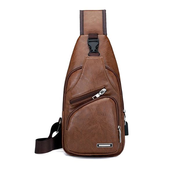 

men shoulder chest bag usb charging pu leather zipper fashion for mobile phone ser88