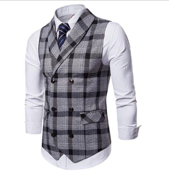 

m/4xl mens striped plaid fomale balzer vests double breasted casual v neck large size business vest coats male waistcoats j2873, Black;white