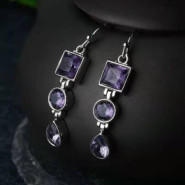 

new charismatic lavender crystal zircon earrings long earrings, Silver