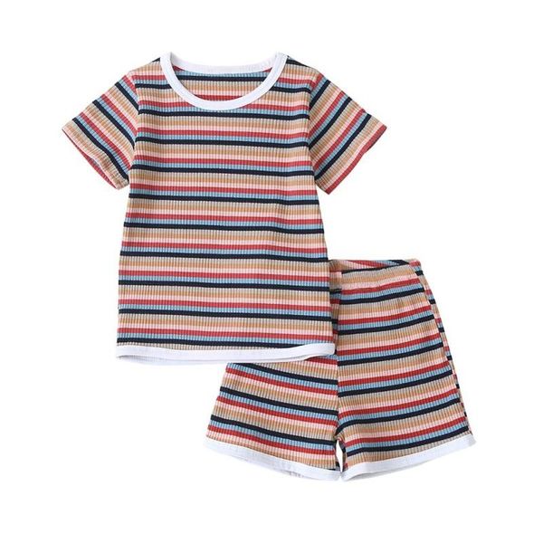 

2pcs/set summer baby girls cotton short-sleeved fresh wind rainbow kids clothes, White