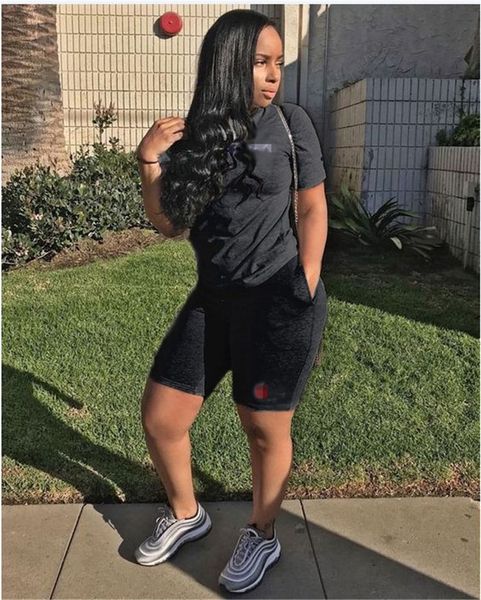 

Big C Letters Print Womens Short Tracksuits 2PCS Sports O Neck Shorts Suits