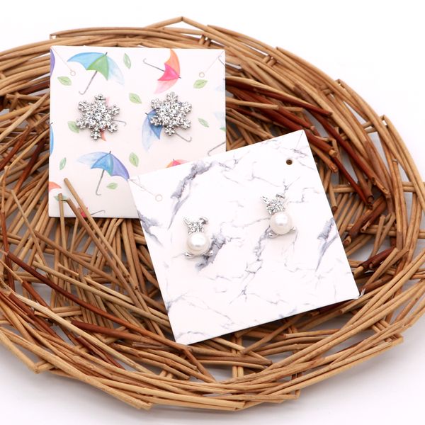 

newly colorful pattern earrings necklace display cards 6x6cm 100pcs/lot square shape paper packaging cards fashion jewelry tags, Pink;blue