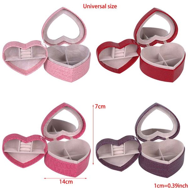 

pu heart shaped leather jewelry box double layers with mirror for boxes & bags, Pink;blue