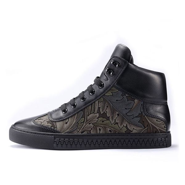 

fashion brand high sneakers men fall winter genuine leather warm cotton shoes flower print black casual shoes mens flats