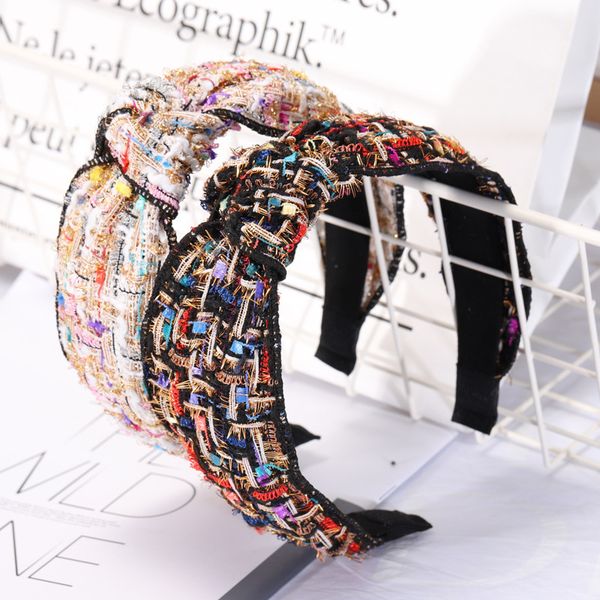 

2019 new fashion girls vintage embroiderytwisted knotted letter headband wide hair bands headwear accessories