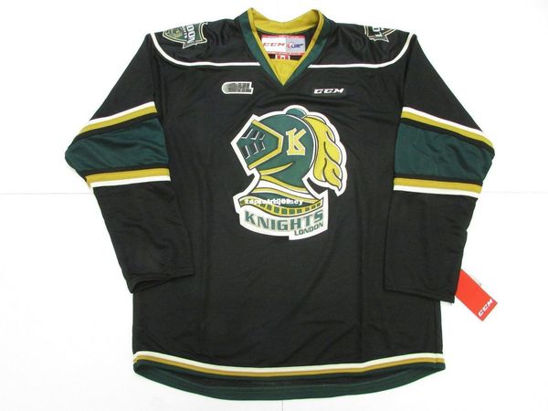 

custom london knights ohl black third ccm premier hockey jersey stitch add any number any name mens hockey jersey xs-6xl, Black;red
