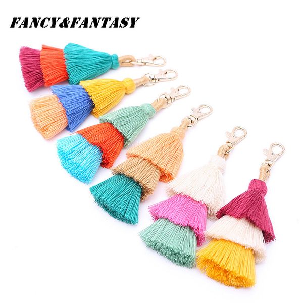 

fancy&fantasy selling colorful tassel keychain for women bag keychain car key ring bohemian bag charms jewelry accessories, Silver