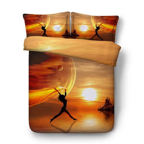 3d Sunset Duvet Cover With Pillow Shams Bedding Set Microfiber