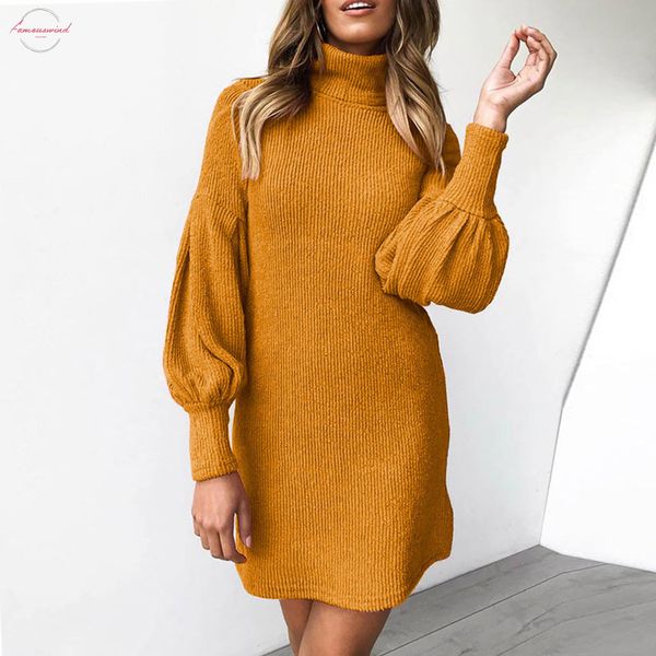 

yellow sweater women dress 2020 winter warm turtleneck long sleeve knitted evening party dresses sukienka female above knee mini vestidos, Black;gray
