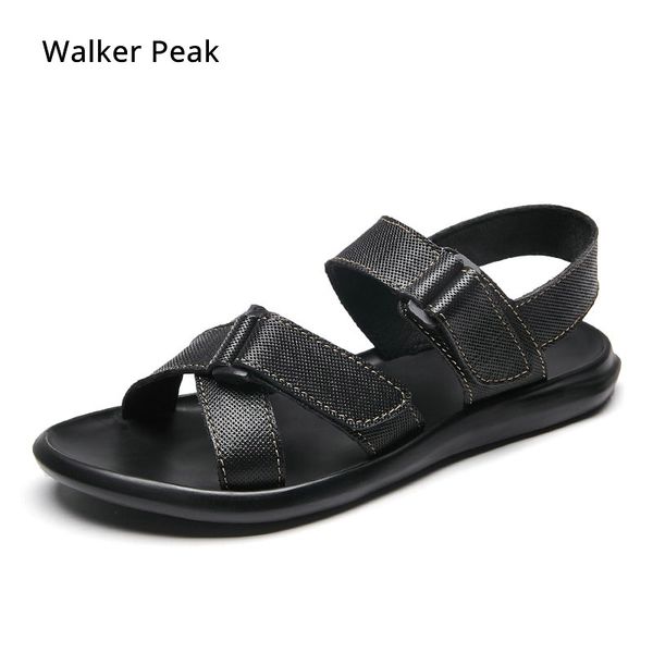 

2019 fashion genuine leather sandals men summer shoes lightweight comfort men beach sandals bussiness shoes plus size, Black