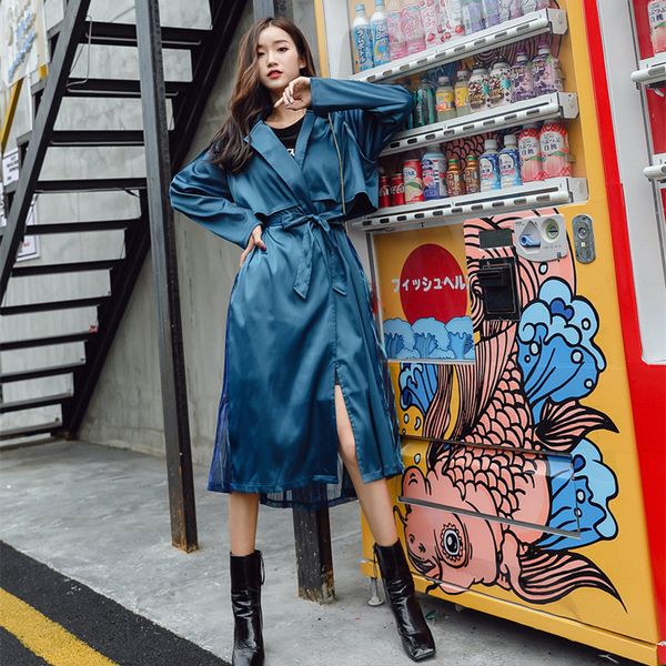 

windbreaker female 2019 spring new hooded waist long fashion coat for girls, Tan;black