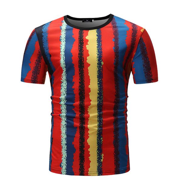 

men's wear plus-sized rainbow color bar printed short sleeved o neck crew neck base t-shirt, White;black