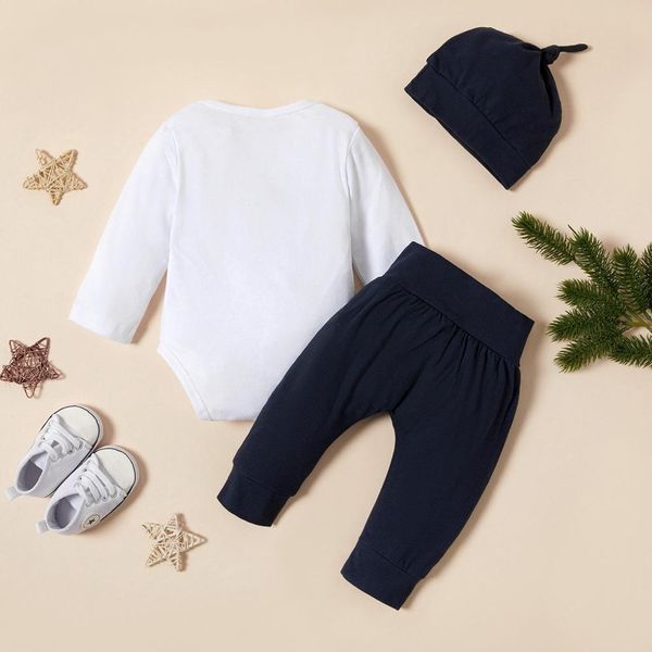 

newborn infant baby boys letter romper solid button pant outfits leisure set, White
