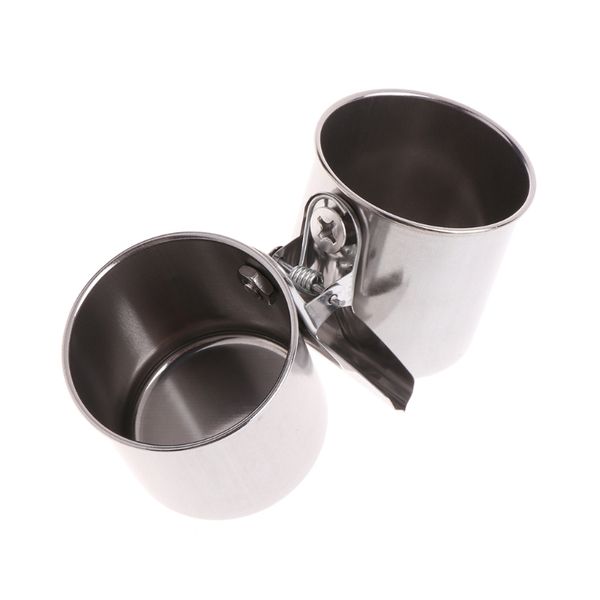 

food water feeding bird double cups with clip stainless steel parrot cage stand