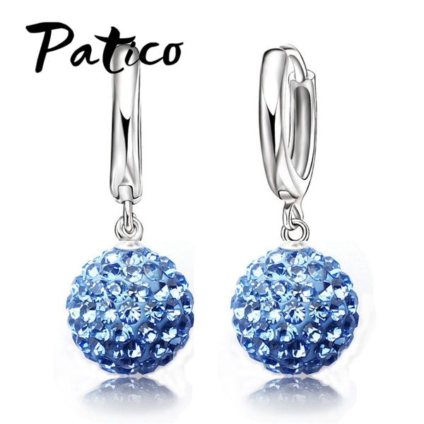 

multi colors 1 pair real pure 925 sterling silver austrian pave disco ball hoop lever back earring woman jewelry