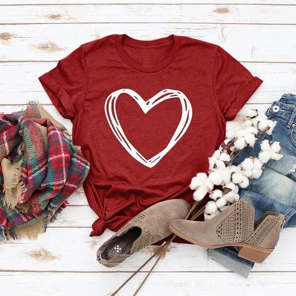 

cotton sweet neck love polyester love double round doodle short sleeve t-shirt shipping wqsbq, Black