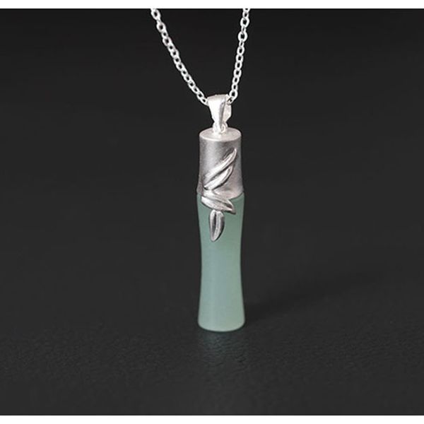 

original design folk-custom accessories pendant necklace female 925 sterling silver diy handmade bamboo inlaid jade necklace