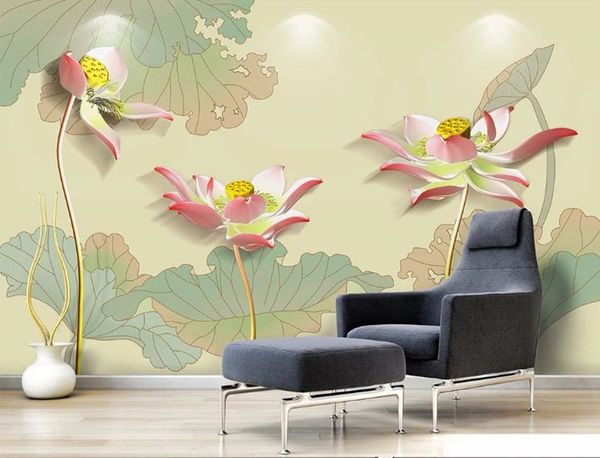 

custom 3d wallpaper painting beautiful hand-painted lotus murals living room tv sofa backdrop wallpaper modern home decor