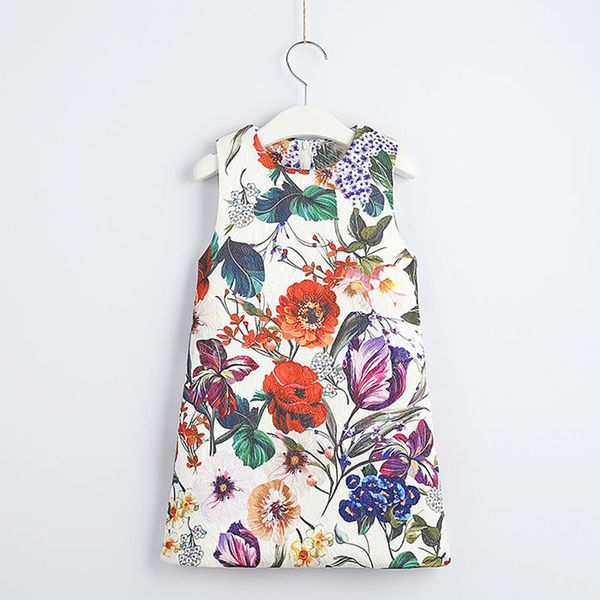 

retail girls floral printed dress baby girl cotton sleeveless evening dresses princess skirts children party boutique clothing kids clothes, Red;yellow