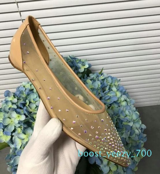 

new women flats gauze crystal flats shoe luxury designer red bottom mesh rhinestone lady driving shoes 34-41 b70, Black