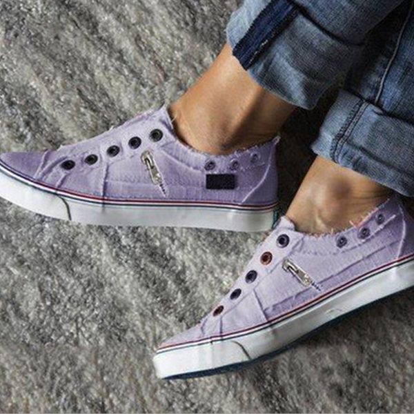 

2020 woman flats women comfortable vulcanized women's canvas metal female zip shoes casual fashion ladies footwear plus size 43, Black