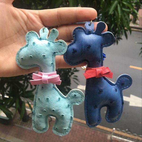 PU Couro Borla Chaveiros Desenhos Animados Animais Projeto Avestruz Padrão Girafa Keyring Carro Chaveiro Chaveiro Anel Titular Mulheres Saco Pingente Jóias Charms