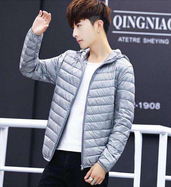 

ls256 mens ultralight jacket casual autumn winter white duck down windbreaker overcoat warm parka male coat outerwear, Black