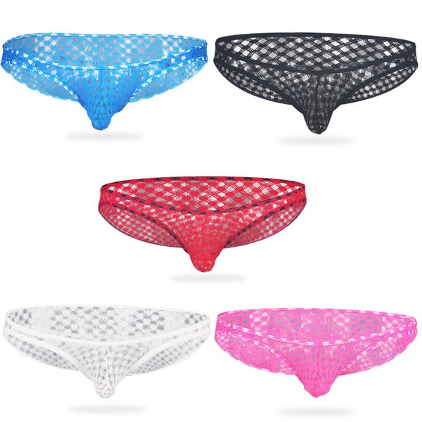 

men nylon underwear transparent honeycomb net mesh bikini briefs underwear bulge underpants brief lingerie intimates, Black;white