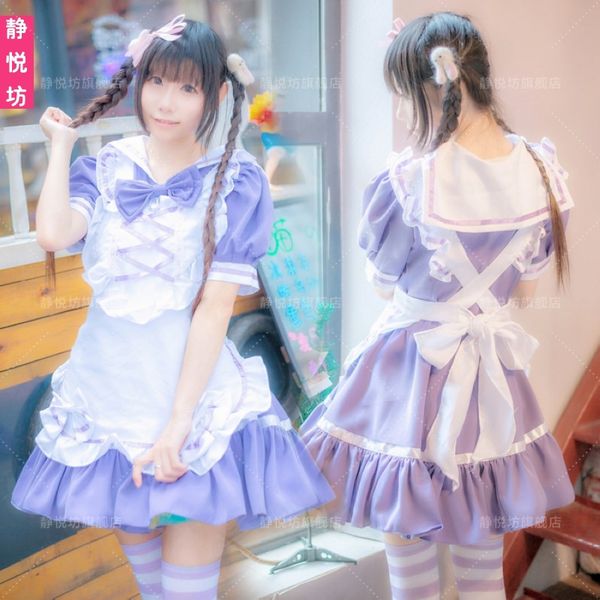 

fashion cute purple lolita dress animation stage cosplay costumes maid japanese sailors girl cartoon suits, Black;red